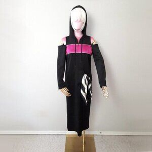 EUC Juna & Hope black and purple cold shoulder accent track dress with hood, S